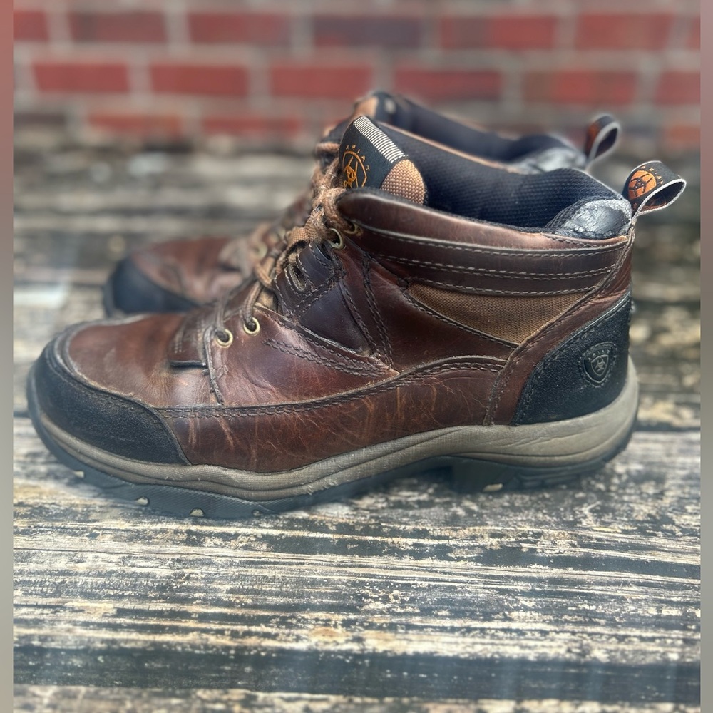 Ariat Terrain ATS Brown Leather Lace-Up Hiking Boots Sz 10D Slip Resistant Sole - Picture 2 of 13